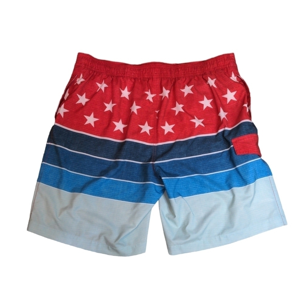 Mens Swim Trunks Red, White & Blue Swimsuit SZ XXL 4th Of July American Theme